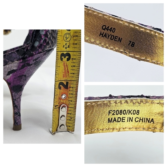 Coach Hayden Leather Violet Pink Blk Python Print Open Toe T-Strap Heels Size 7B - Picture 16 of 16